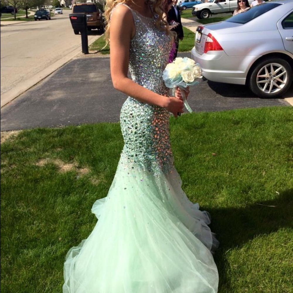 Green jeweled/sequin prom dress